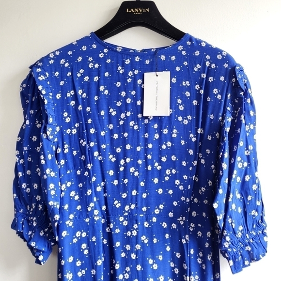 Faithfull The Brand Jean Marie Betina Floral Print Cobalt Blue Midi Dress NWT - Picture 12 of 17